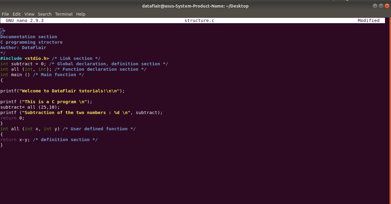 Basic C program structure