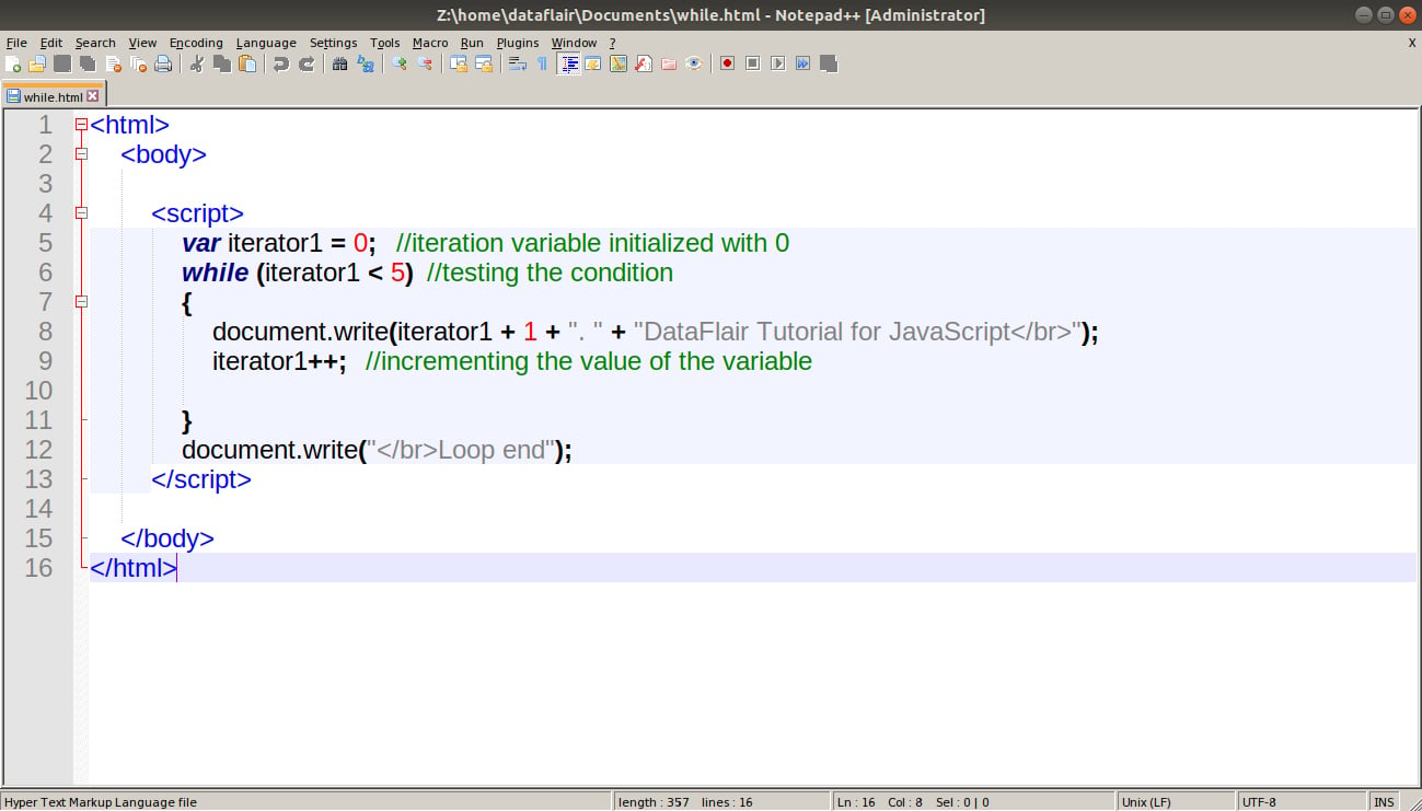 javascript while assignment