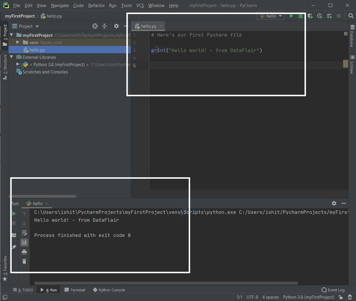 Python Hello World Program Create Run Your First Python Program In Pycharm Dataflair