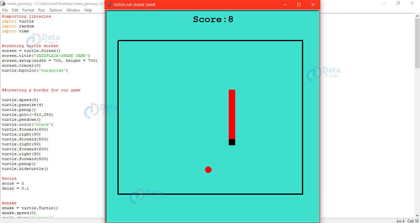 Snake Game in Python - Develop Snake Game Program - DataFlair
