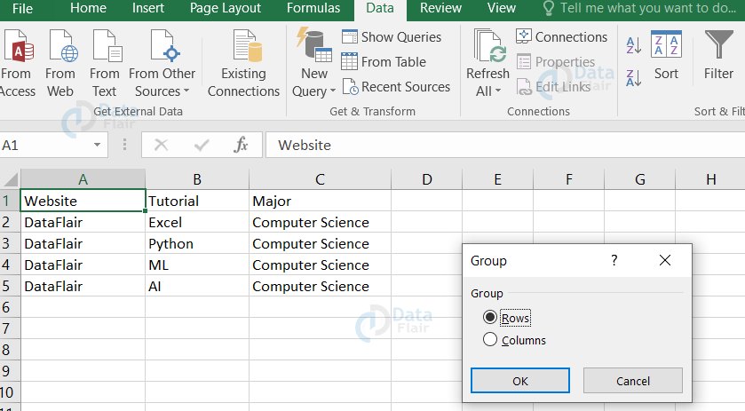 Excel filter by deals row