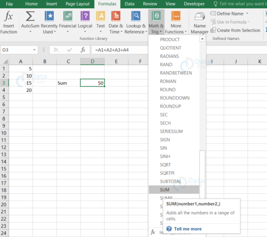 Excel formulas and functions - DataFlair