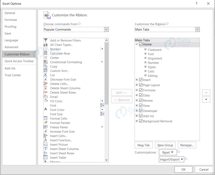 Excel Ribbon - Customize Ribbon in Excel - DataFlair