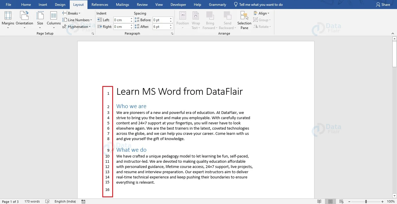 How To Add Or Remove Line Numbers In Word Document Dataflair 8070