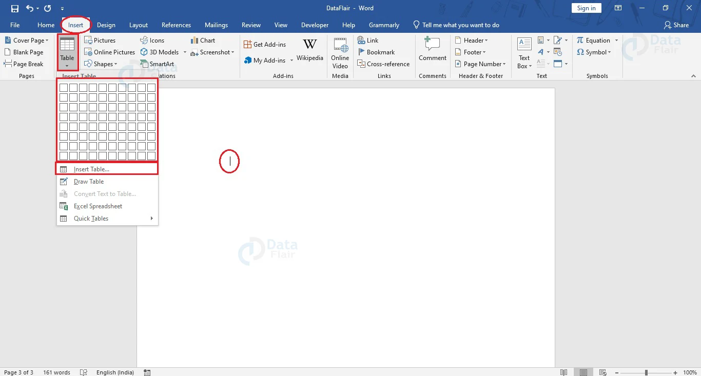 How to add rows and columns in a table in Word DataFlair