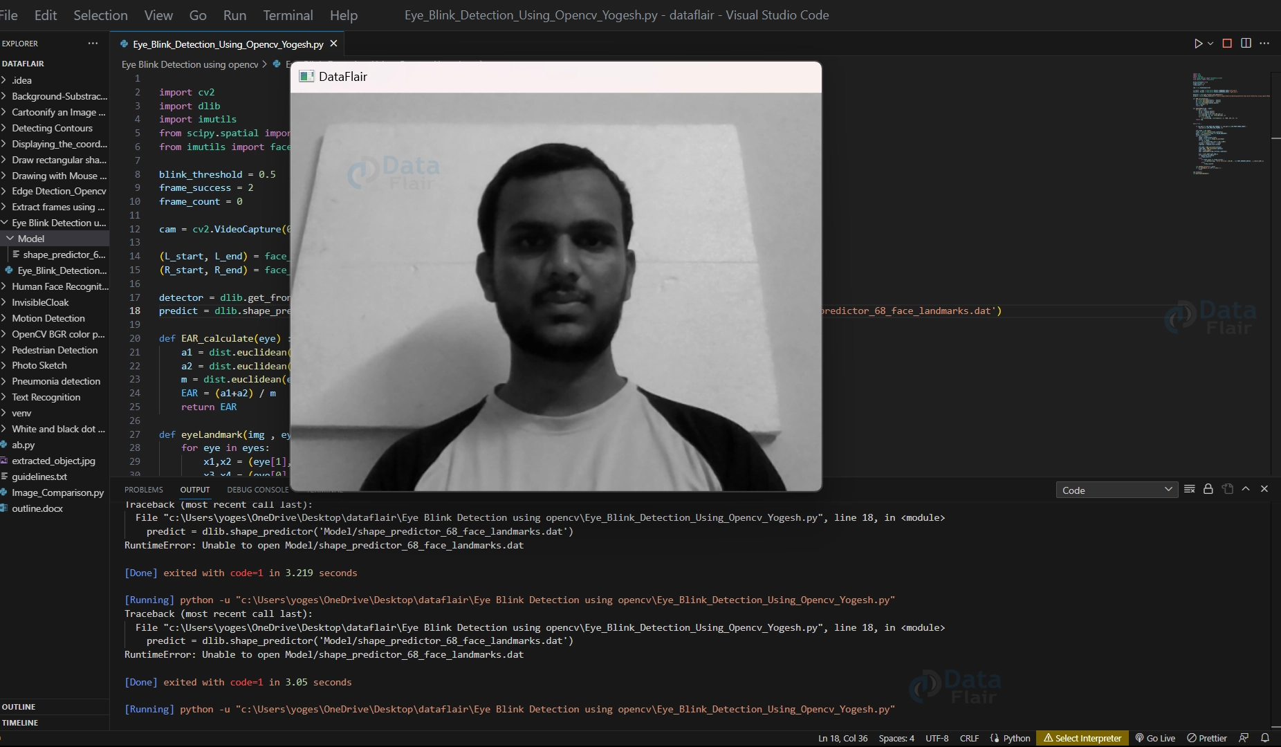 OpenCV Eye Blink Detection Project - DataFlair